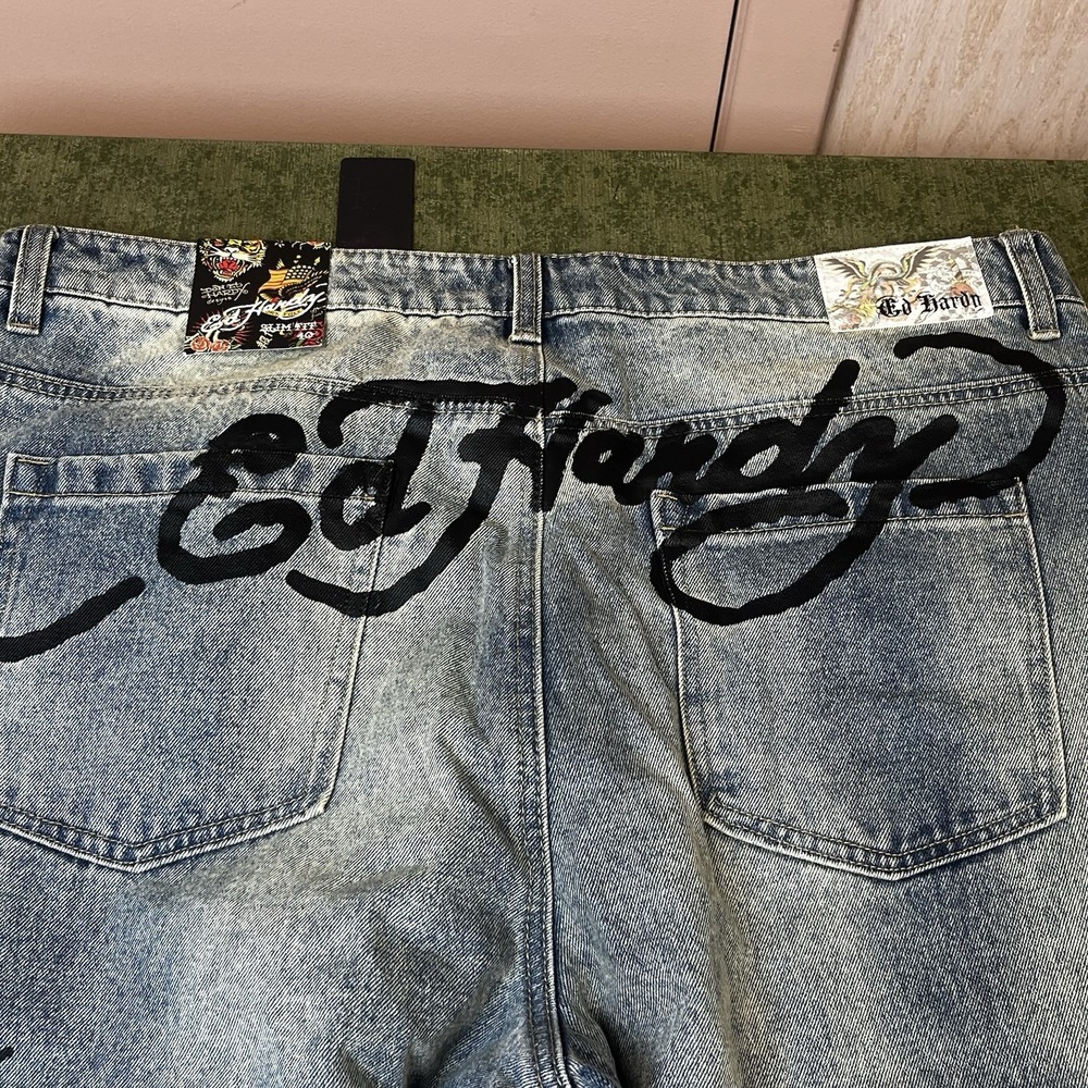 Ed Hardy Jeans Death Before Dishonor Distressed Slim Taper Denim MENS‎ SZ 40 NWT - Picture 10 of 14